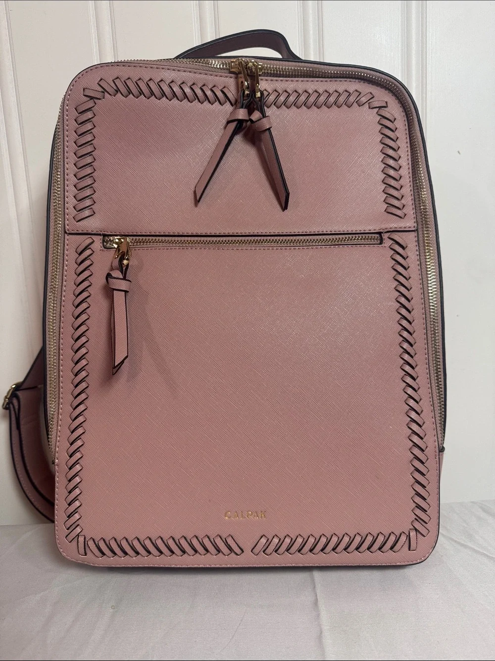 CALPAK Dusty Rose Whipstitch Laptop Backpack  pockets New